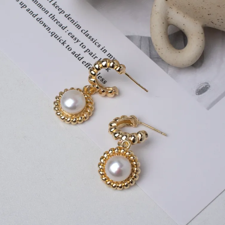 Vintage Hoop Pearl Drop Earrings