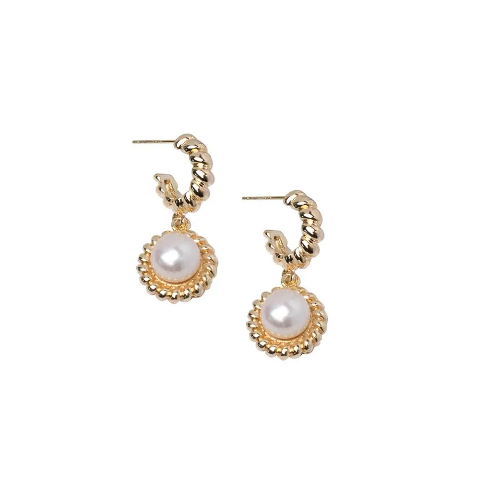 Vintage Hoop Pearl Drop Earrings