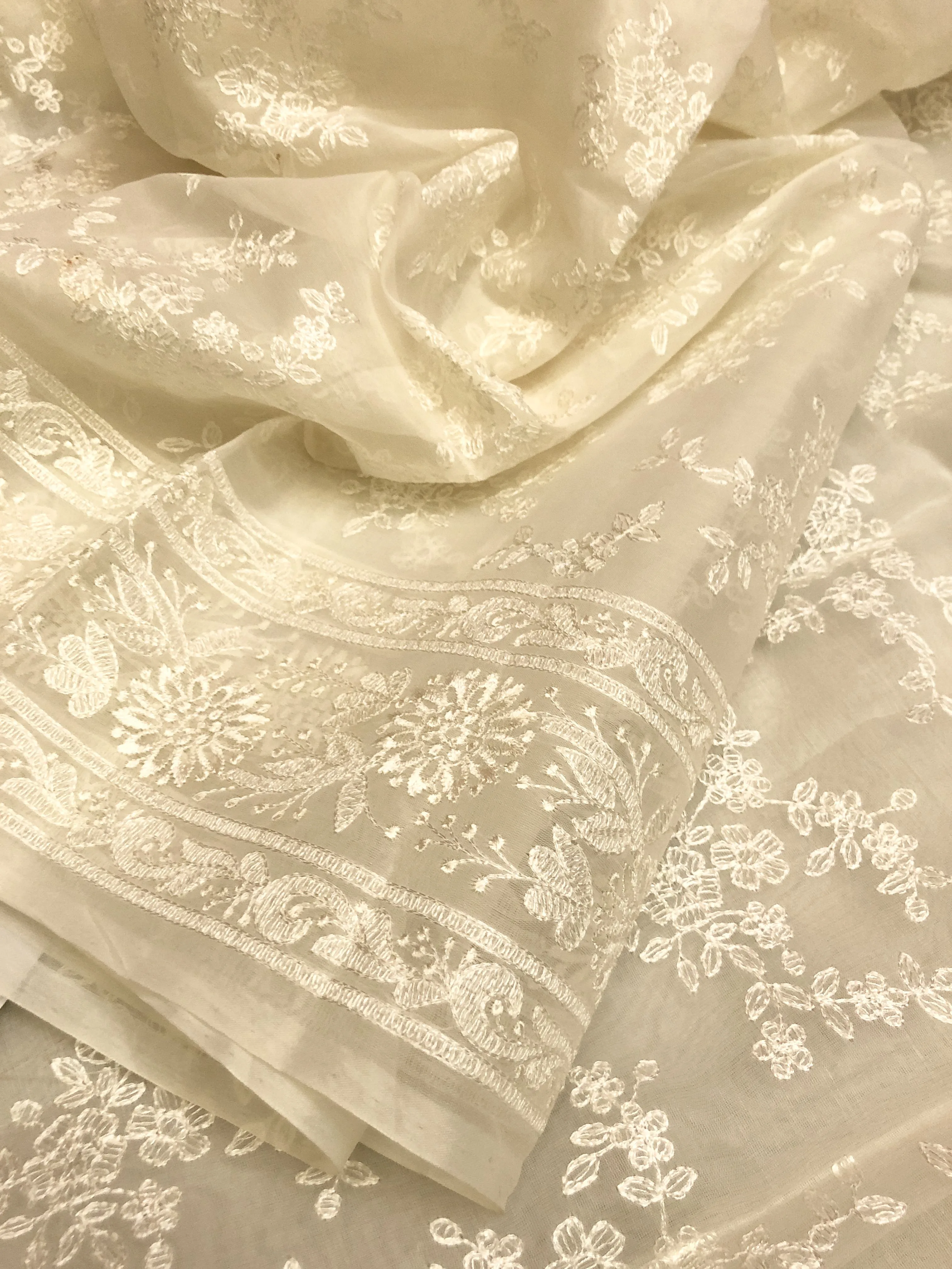 White Color Designer Organza Saree with Chikankari