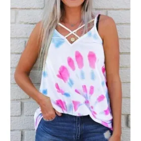 White Strappy Tie Dye Top