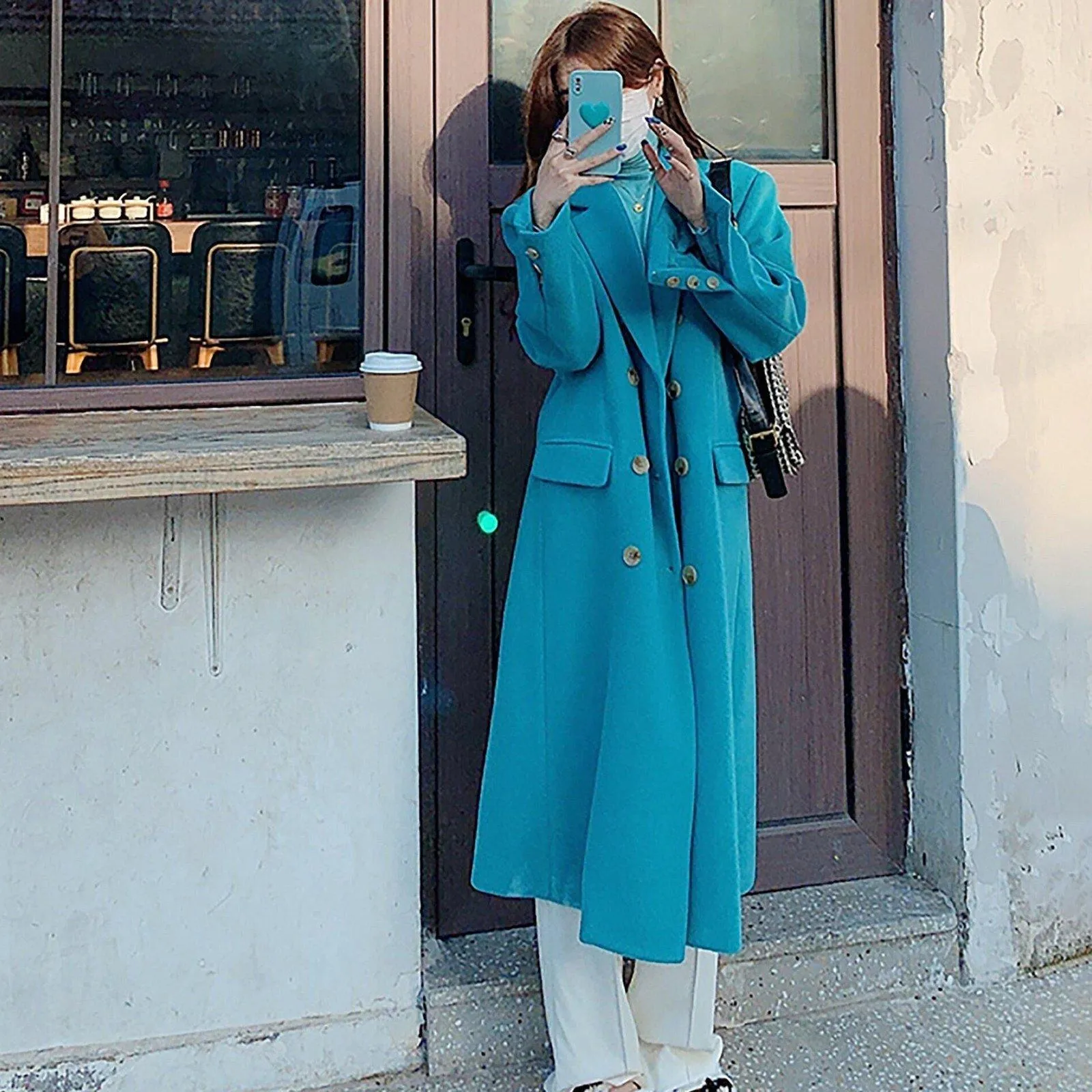 Women Blue Wool Long Coat,Double Breasted Long wool Coat,Thicken Wool Overcoat,Warm Winter Coat,Camel Wool Long Coat,Light yellow wool Coat