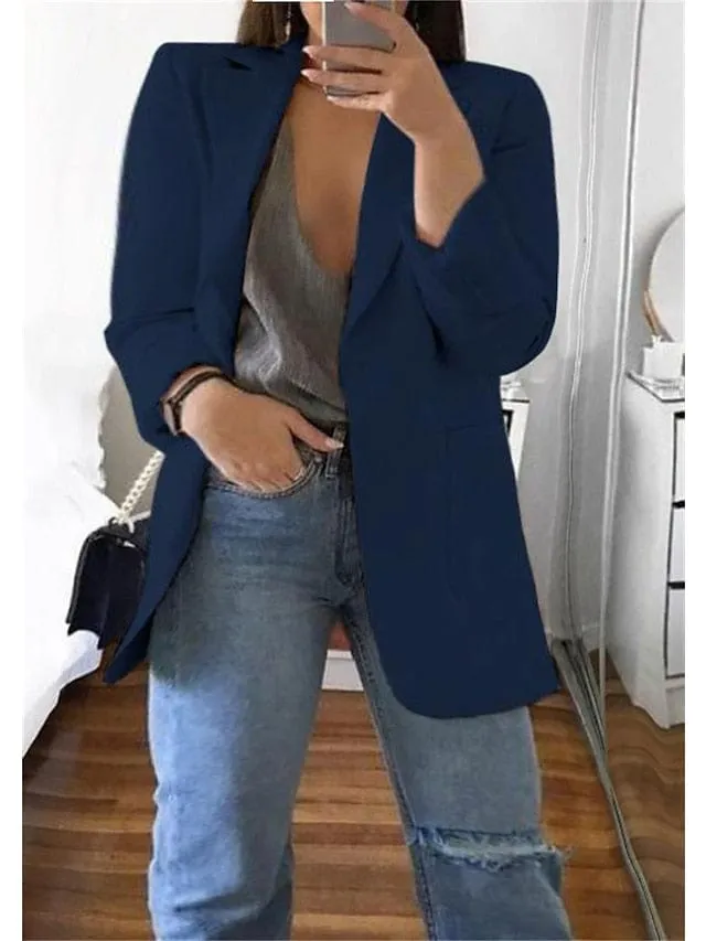 Women's Plus Size Curve Blazer for Fall and Winter with Long Sleeve and Pocket