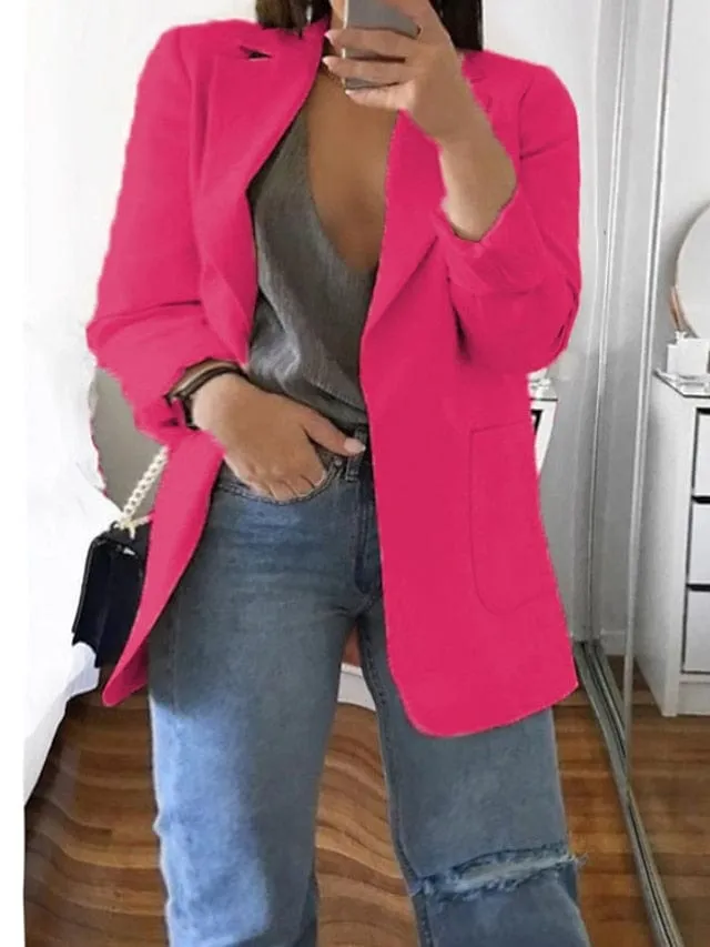 Women's Plus Size Curve Blazer for Fall and Winter with Long Sleeve and Pocket