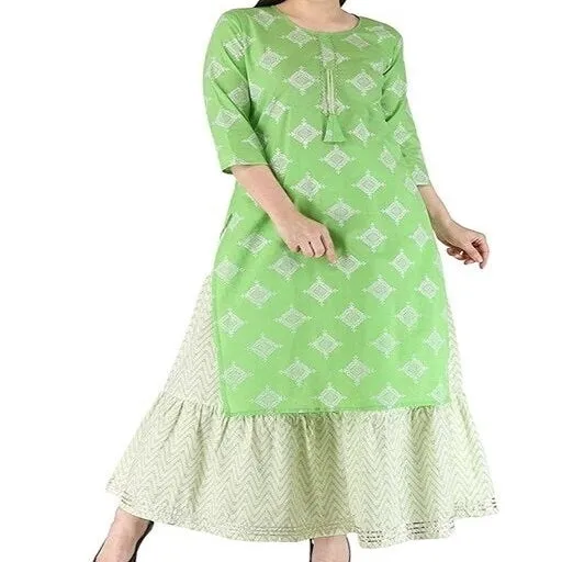 Women's Printed Plus Size Rayon Kurta with Skirt Set