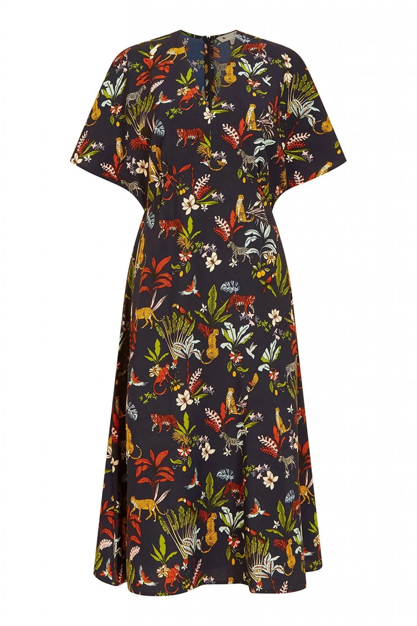 Yumi Navy Animal Kingdom Print Midi Dress